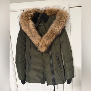 Mackage Adali (Green) Olive Puffer Coat with Fur Trim